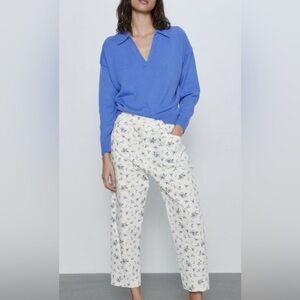 ZARA Floral Pattern and Textured Pants